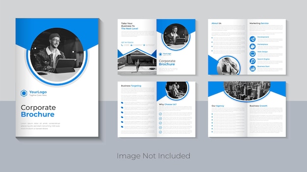現代の会社概要パンフレットデザインビジネス8ページのパンフレットテンプレートプレミアムベクトル