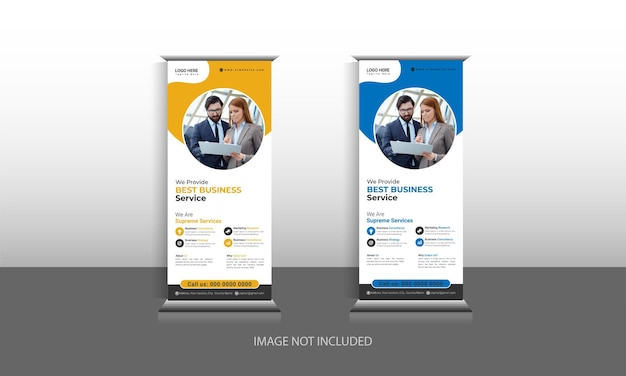 Modern company roll up stand banner blue, yellow, and red colors