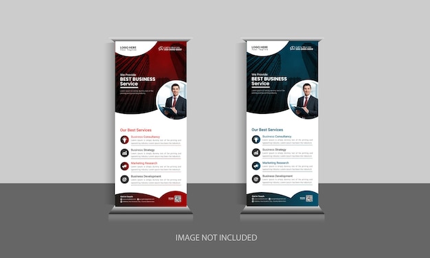 Modern company roll up stand banner blue, yellow, and red colors