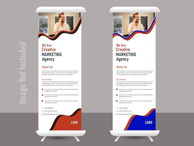 Modern company rollup standee banner in blue and red green