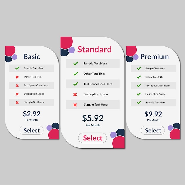 Modern comparison and Pricing table template design of website