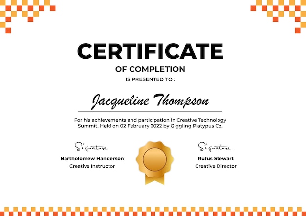 Modern completion certificate template