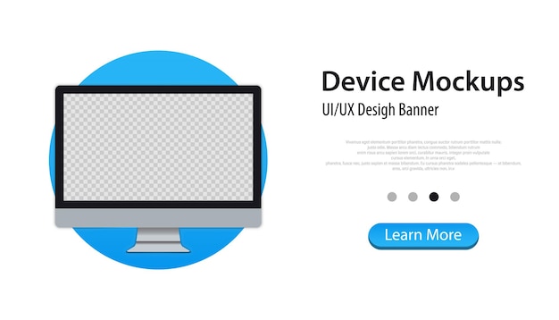 Макет монитора современного компьютера - вид спереди. Баннер настольного компьютера. Бизнес-концепция. Мокапы устройств. Шаблон пустой экран монитора компьютера для интерфейса дизайна пользовательского интерфейса представления. Векторная иллюстрация