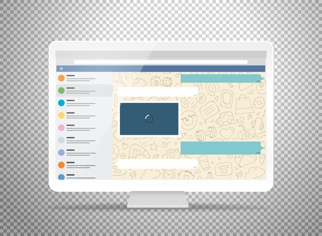 Vector modern computer with messenger application on the screen. photoreal mockup isolated on 
transparent. template for a content