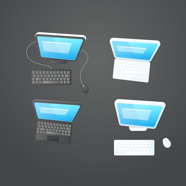 Modern computers on the table vector collection