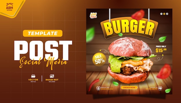 Современная концепция бургера и меню еды Социальные сети Пост флаер и баннер Шаблон корма Instagram
