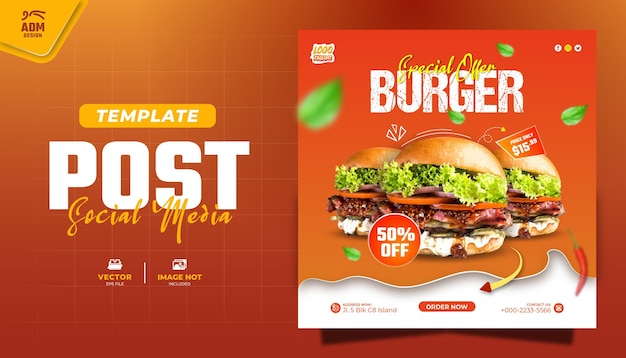 Modern Concept Burger And Food Menu Social Media Post Flyer And Banner Instagram feed Template