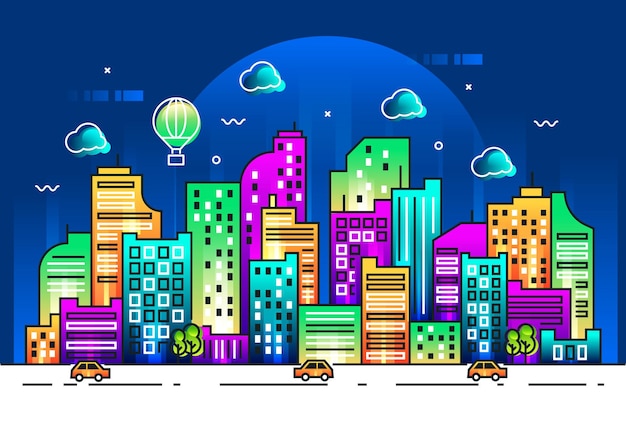 Modern concept city line illustration with light