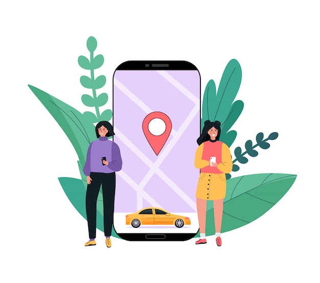 Auto a noleggio moderna, servizio di car sharing in qualsiasi luogo della città. le persone usano l'applicazione mobile sul telefono.