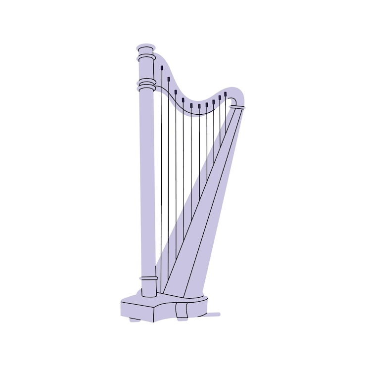 Vector modern concert harp icon string music instrument to play classical melodies symphonies orchestra musician tool for philharmonic performance flat isolated vector illustration on white background