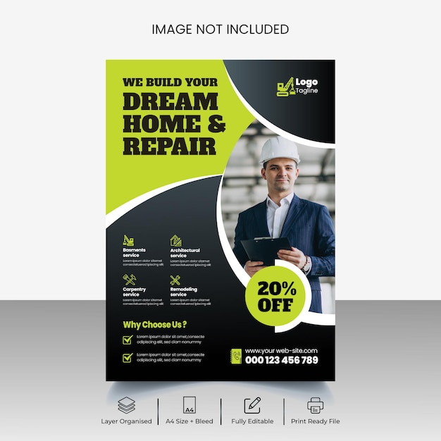 Modern construction agency flyer or poster template design