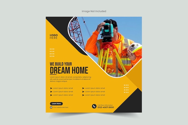 Modern construction social media post banner template amp web banner template design