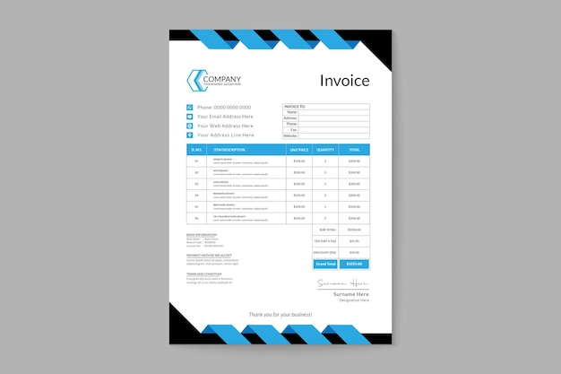 Modern corporate 3D style invoice design
