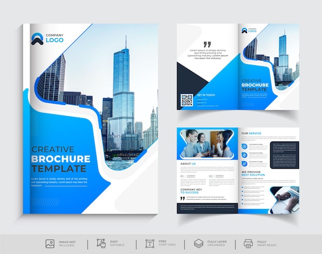 Modern corporate bifold brochure design template premium vector