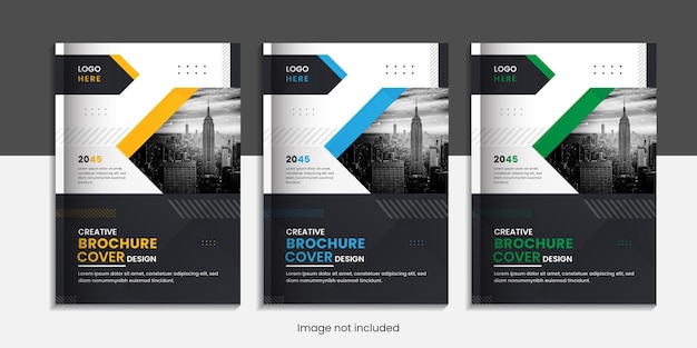 3つのシンプルな色と最小限の形を備えたモダンな企業の本の表紙のデザイン。