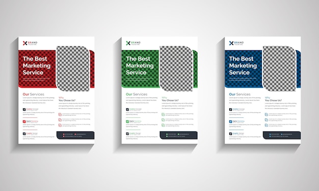 Modern corporate business advertising flyer design template set with red, green, blue color set
