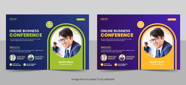 Modern corporate business conference event flyer or live webinar horizontal invitation banner templa