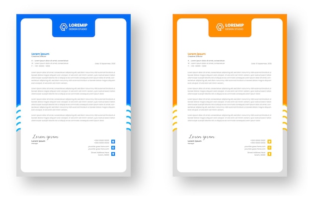 Modern corporate business letterhead design template with blue and yellow color