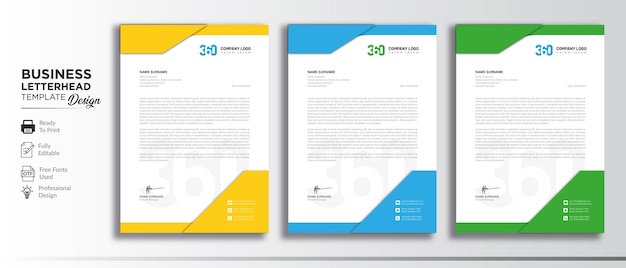 Vector modern corporate business letterhead design template with orange blue and green