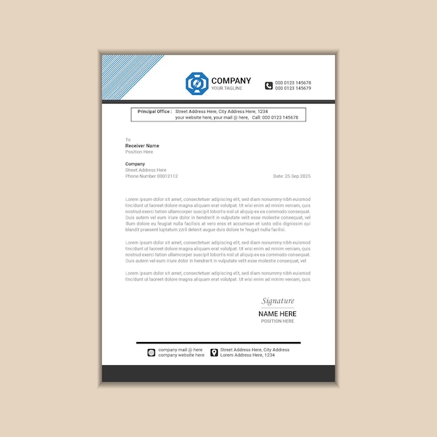 Modern corporate business letterhead simple and clean a4 size with bleed vector design