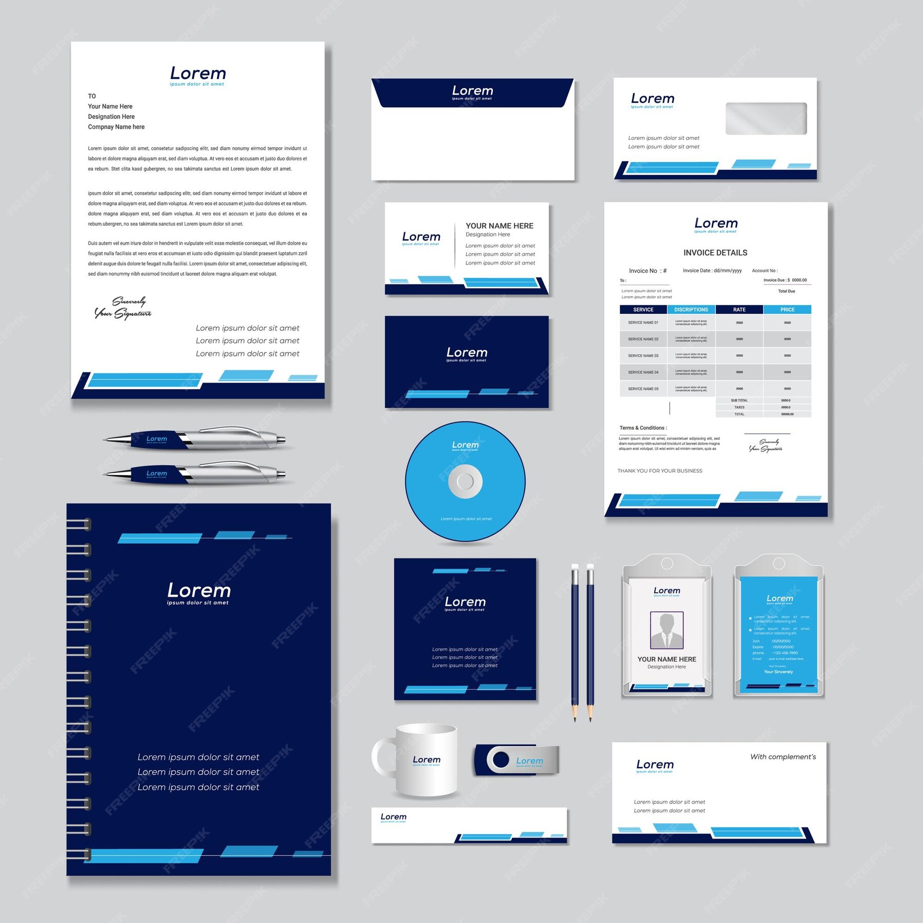 Premium Vector Modern Corporate Business Stationery Design Template business-card-stationery-behance