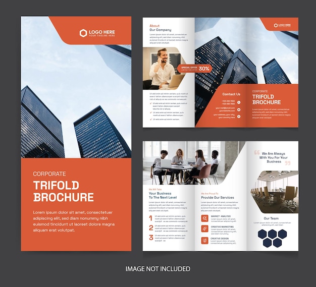 Vector modern corporate business trifold brochure. simple and abstract layout with blue and orange color