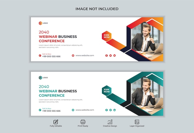 Modern and corporate business webinar conference and social media facebook cover web banner.