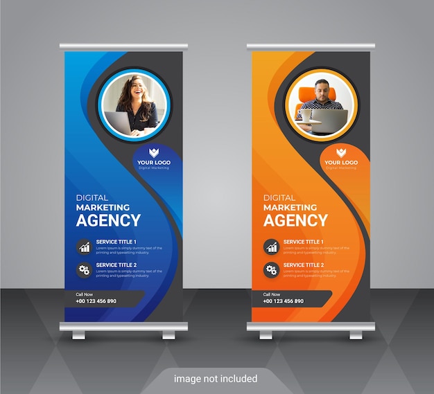 Modern corporate colorful roll up standee banner design template