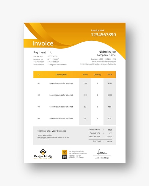 Modern corporate company and business invoice template design