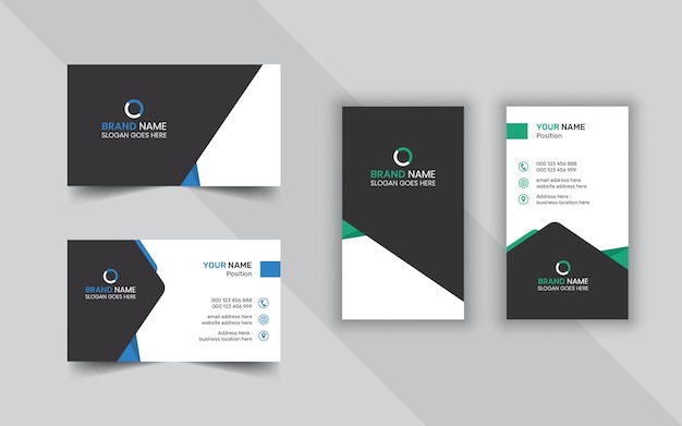 Шаблон дизайна визитной карточки современной корпоративной компании с горизонтальным и вертикальным макетом