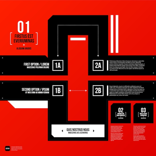 빨간색 배경에 검은 요소와 현대 기업 그래픽 디자인 템플릿. 광고, 마케팅 및 웹 디자인에 유용합니다.