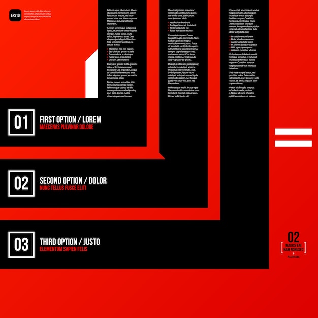 Vector modern corporate graphic design template with black elements on red background. useful for advertising, marketing and web design.