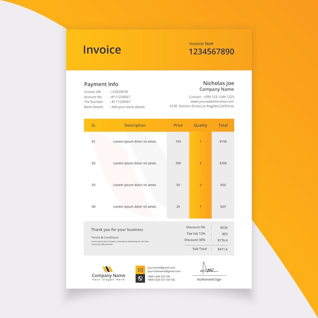 Modern corporate invoice template