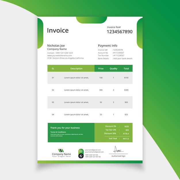 Modern corporate invoice template