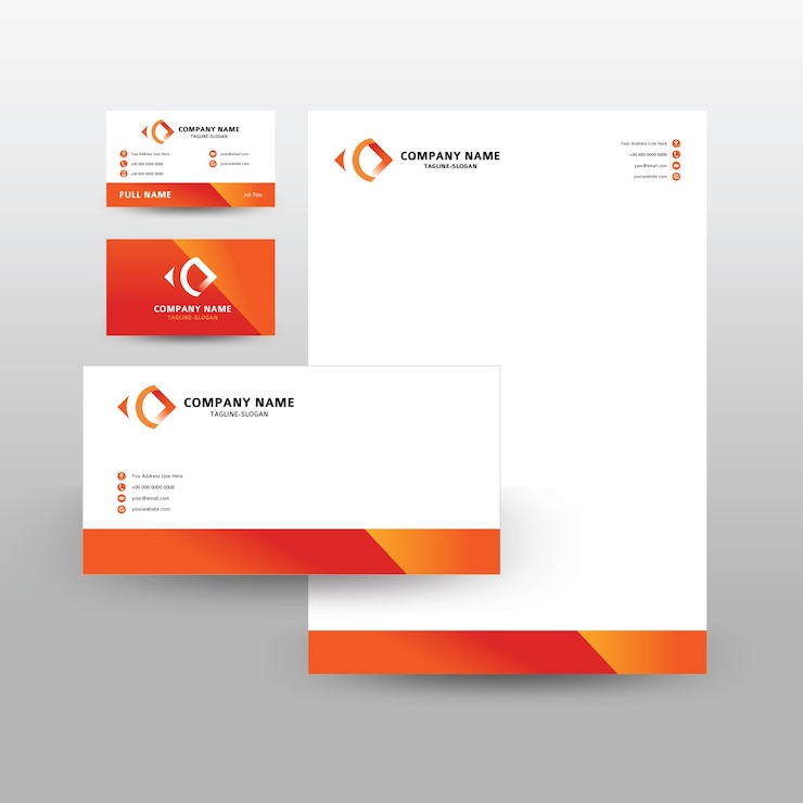 Vector modern corporate orange stationery set design