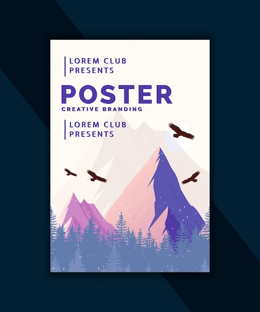 Modello di poster design moderno e aziendale con la montagna