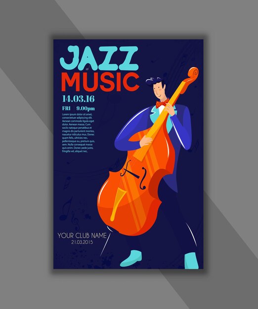 Modern corporate poster for jazz music with a man playing a cello