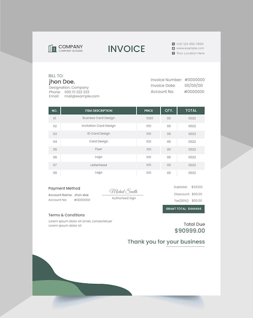 Modern corporate professional business invoice vector template