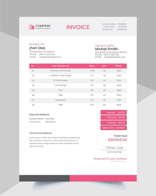 Modern corporate professional business invoice vector template