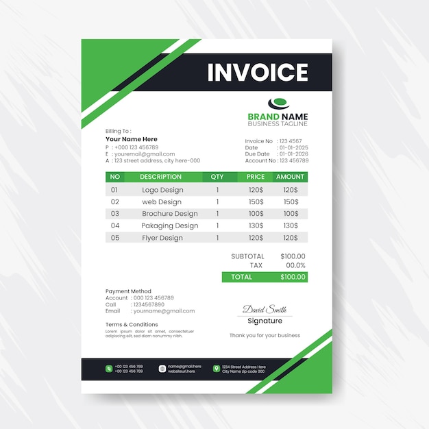 Modern corporate yellow business invoice template