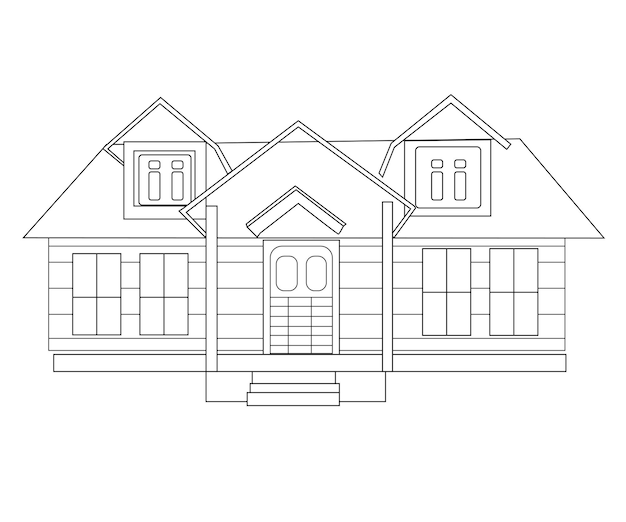 3d Rendering Sketch Of Modern Cozy House By The River With Garage For Sale  Or Rent Black Line Sketch With Soft Light Shadows On White Background  Stock Photo Picture And Royalty Free