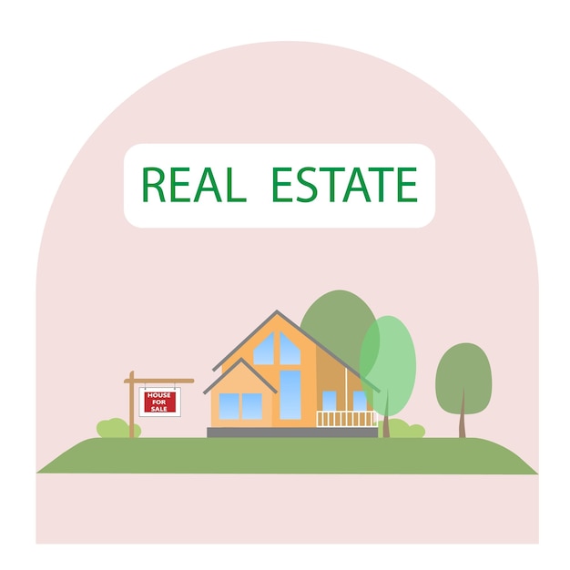 modern cottage house for sale. real estate concept. flat style townhouse.