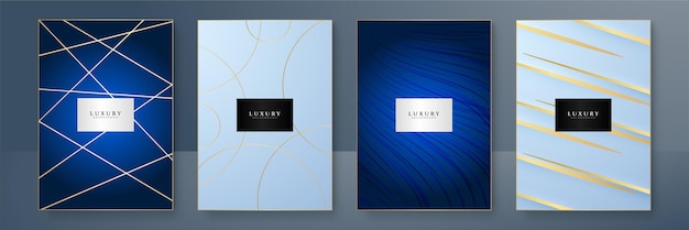 Modern cover design set Blue white abstract line pattern wave curves Creative wavy stripe vector collection layout for business background certificate brochure template