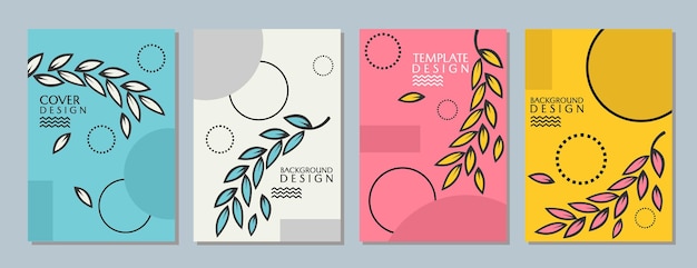 modern cover set with leaf elements colorful geometric background vector flat design for books