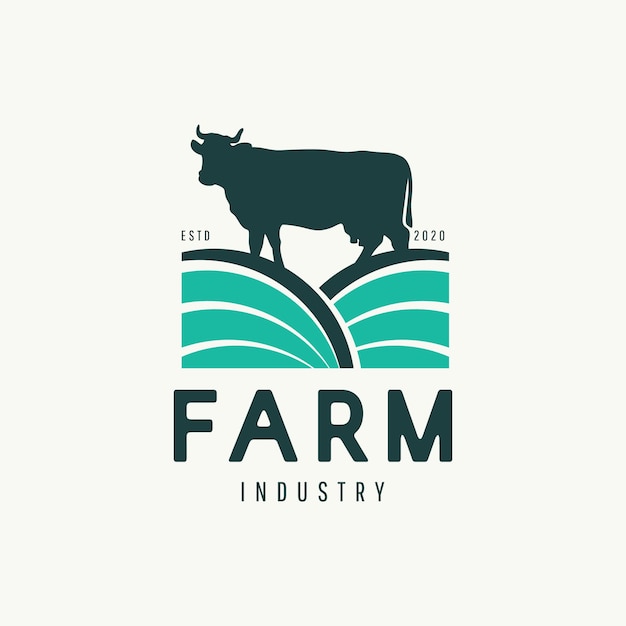 Modern cow farm logo design concept.