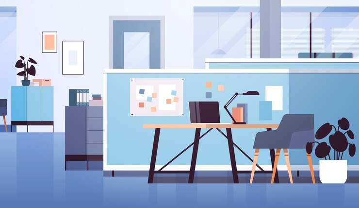 Vector modern coworking area office interior empty no people open space cabinet room with furniture horizontal