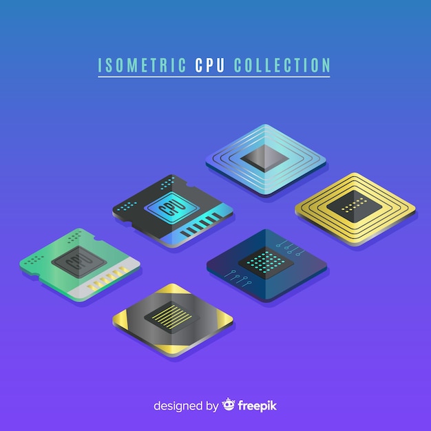 Vector modern cpu collection with isometric view