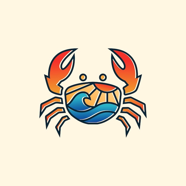 Modern crab and beach logo illustration design