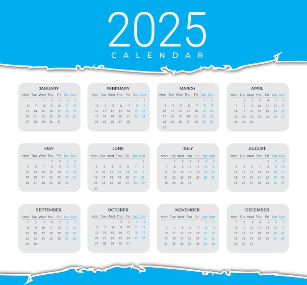 Modern and creative 2025 new year annual calendar template design vector