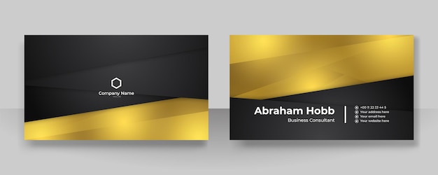 Современный креативный и чистый шаблон визитной карточки роскошный шаблон дизайна визитной карточки элегантный темно-черный фон с абстрактными золотыми блестящими волнистыми линиями векторная иллюстрация